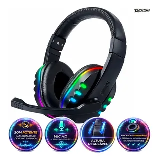 Fone De Ouvido Gamer Headset Compativel PC USB Cor Preto Marca Woosh