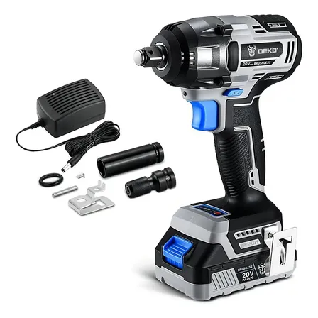 Chave De Impacto Deko 1/2 Pol 20v Brushless Com Bateria E Acessórios Preto