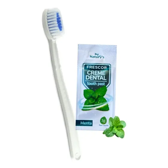 Escova de dente e sache 3g kit higiene bucal hotel