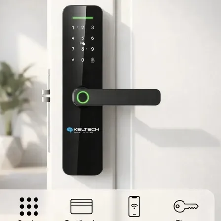 Fechadura Digital Biometria, App Tuya, Senha, Cartão Keltech - Kt-1000 Anatel Preto