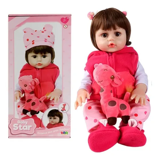 Boneca Articulada BBR Cabelos Macios 54cm Acessórios Plástico