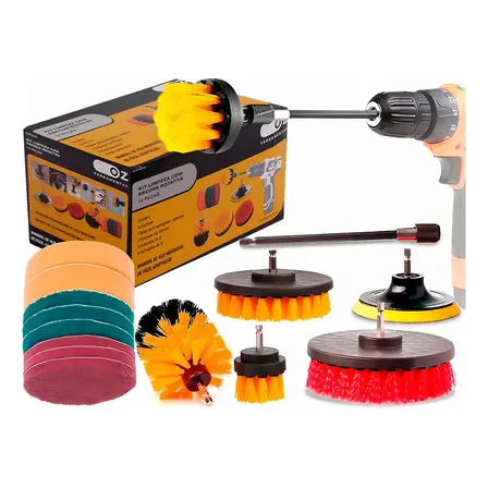 Kit 14 Escovas Rotativa Giratoria Limpeza Encaixa Uso Furadeira Parafusadeira Cw200 Oz Preto