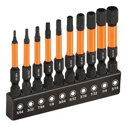 Kit 10 Bits Allen Impacto S2 Torção 5/64 A 5/16 Polegada Sae