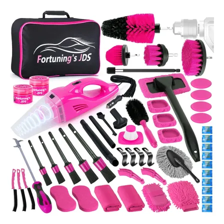 Kit Limpeza Automotiva 55 Peças Aspirador Rosa