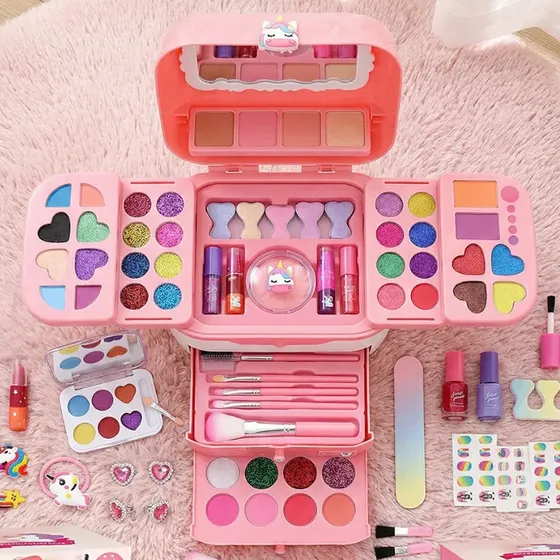 Kit Maquiagem Infantil Seguro Lavável Maleta Beleza Meninas