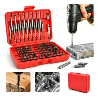 Jogo Ponteiras 98 Bits Torx Sextavado P/ Parafusadeira 1/4 Vermelho