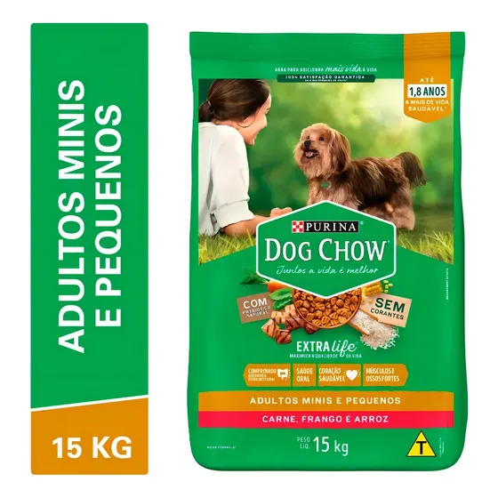 Dog Chow Extra Life Cães Adultos Porte Pequeno Carne Frango E Arroz 15kg