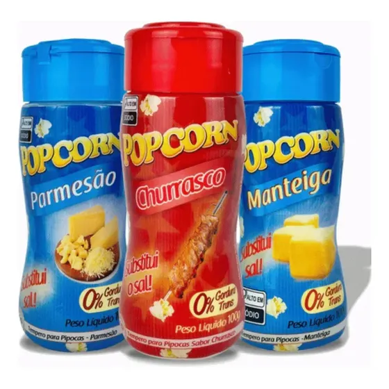 Combo 3 Temperos Pipoca Popcorn Sabores Manteiga, Parmesão E Churrasco
