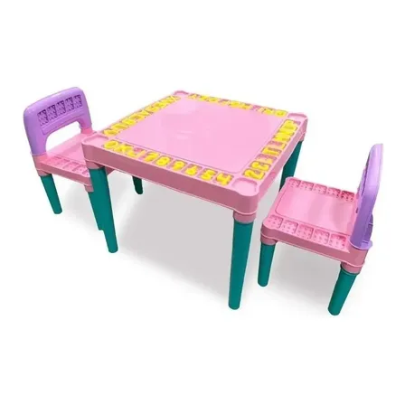 Mesa Infantil Educativa Tritec Plástico Com 2 Cadeiras Rosa Para Crianças
