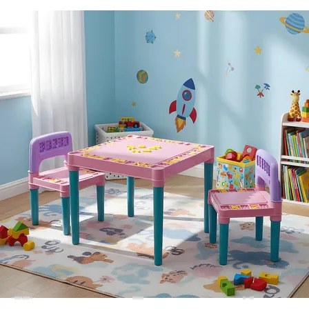 Mesa Mesinha Infantil Com 2 Cadeiras Educativa Tritec Rosa