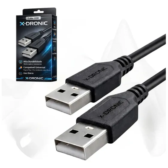 Cabo USB Tipo A Macho x Macho 1,5 Metros Para Transmissão de Dados Equipamentos Eletrônicos Conexão Entre PC Notebook Hub X-Dronic