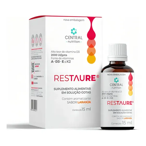 Restaure - Gotas -central Nutrition - Vitaminas A D3 E K2 15ml Laranja