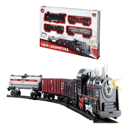 Maria Fumaça Trem Locomotiva Vagões Brinquedo Infantil Preto