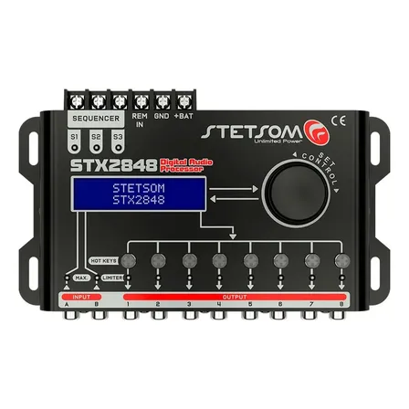 Processador De Áudio Stetsom Stx2848 Digital Com Equalizador E Crossover Para Carro 12v
