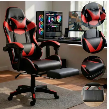 Cadeira Escritório Gamer Sweet Studio Ergonômica Reclinável Vermelha Giratoria Com Apoio dos Pés