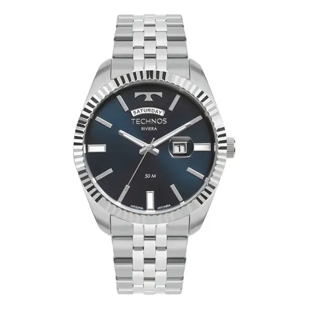 Relógio Prata Masculino Technos Riviera 2350ai/1a Azul