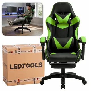 Cadeira Escritório Gamer Ergonômica Confortável Ajuste de Altura e Encosto Cor Verde Led Tools