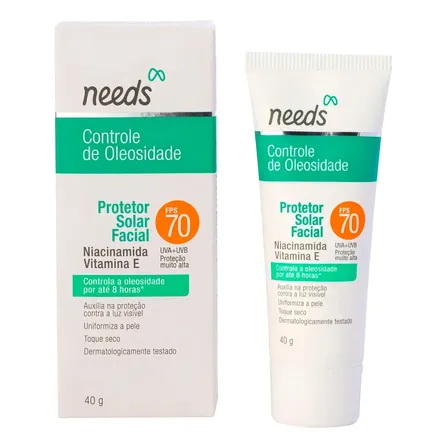 Protetor Solar Facial Needs Solar FPS 70 Controle de Oleosidade Toque Seco 40g