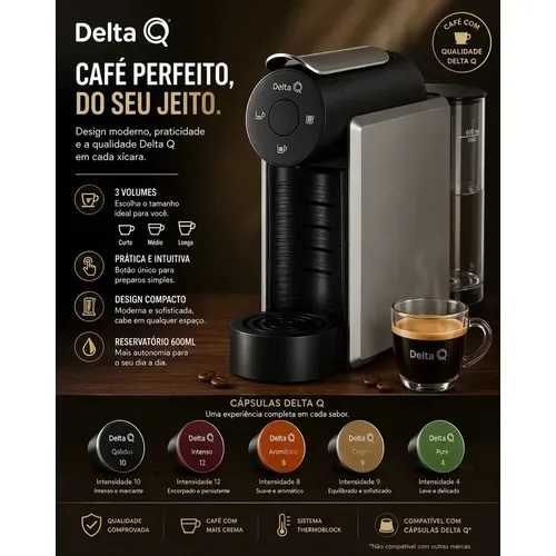 Cafeteira Cápsulas Miniqool Cinza Delta Q,