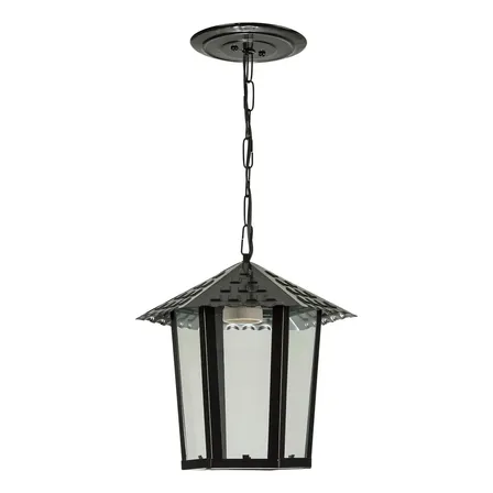 Pendente Colonial Sextavado Vidro Blumenau Preto 127/220v