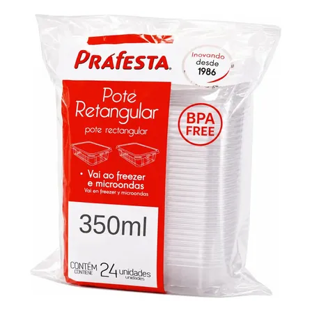 Pote Descartável 350ml Freezer Microondas Marmita Com 24 Un. Cor Transparente Incolor