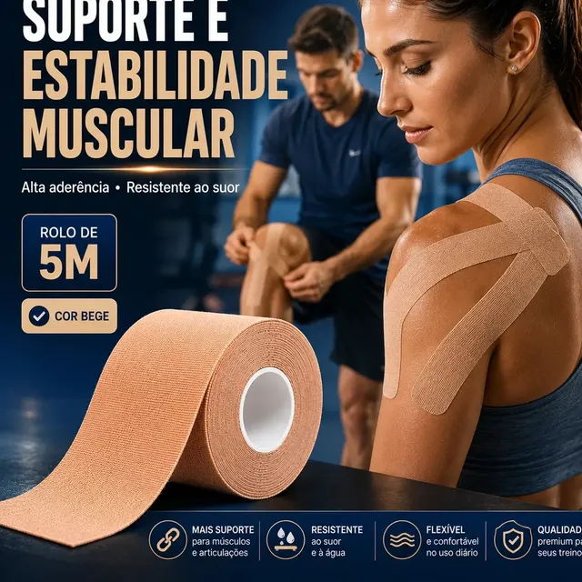 Fita Kinesio Tape Bandagem Elástica Kinesiology Taping Fisioterapia Muscular 5cm X 5m Adesiva Resistente Água Hipoalergênica Sem Látex Lvc Family Bege Chocolate