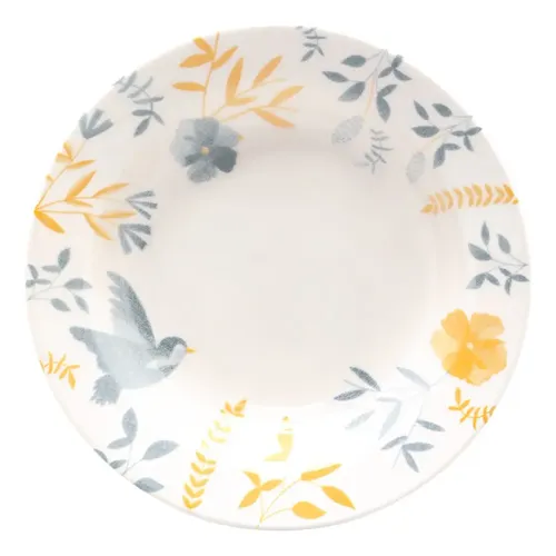 Jogo 6 Prato Fundo 21,5 Cm Bem Te Vi Bionna Cor Amarelo, Azul, Off White Florido Pássaros Branco