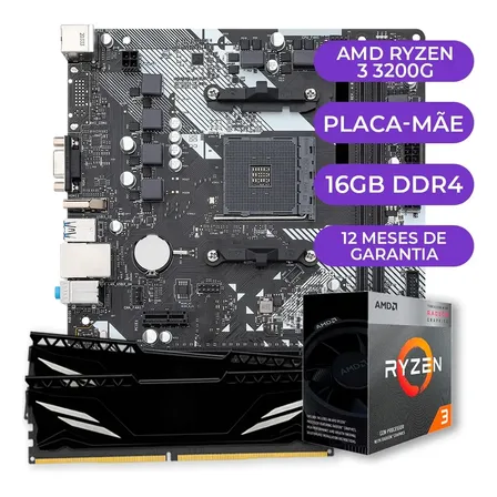 Kit Upgrade Gamer Amd Ryzen 3 3200g + A320m + 16gb Ddr4 Cor Preto