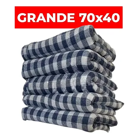 Kit C/ 10 Pano Para Limpeza Grande Multiuso Xadrez 70x40cm Azul Pacote
