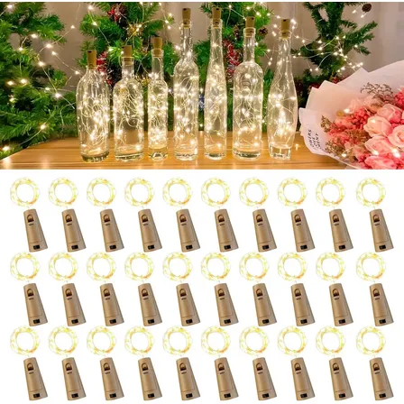 Kit 30 Rolhas Led Com Fio De Fada Para Garrafa E Decoração De Natal Amarelo