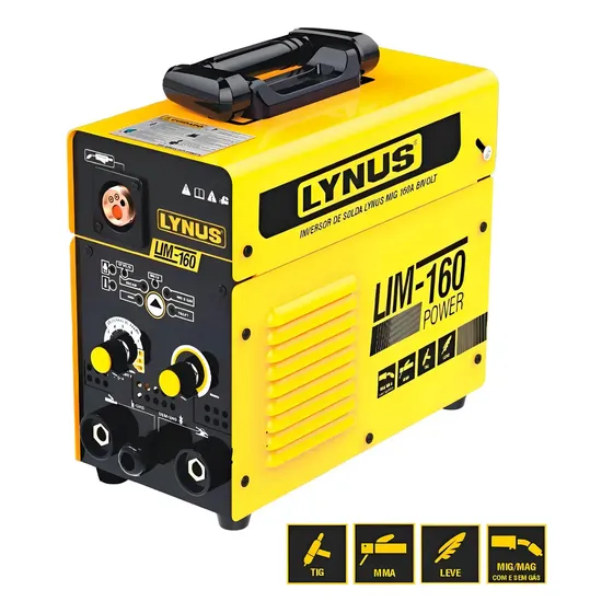 Inversor solda elétrica Mma/ Tig /mig Com/sem Gás 160 Lynus cor amarelo