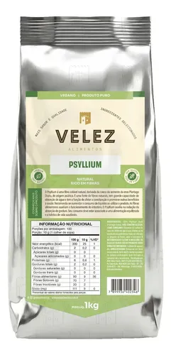 Psyllium Husk Velez 1 Kg Suplemento natural rico em fibras
