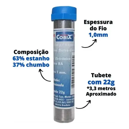Tubo Solda Estanho 1mm Cobix Modelo 63x37 P/ Eletrônicos 127/220v