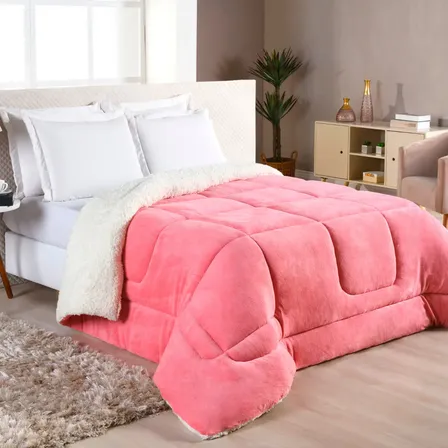 Edredom Sherpa Cobertor E Coberdrom Casal Queen Rose Super Quente Casa Laura Enxovais Rosa Liso