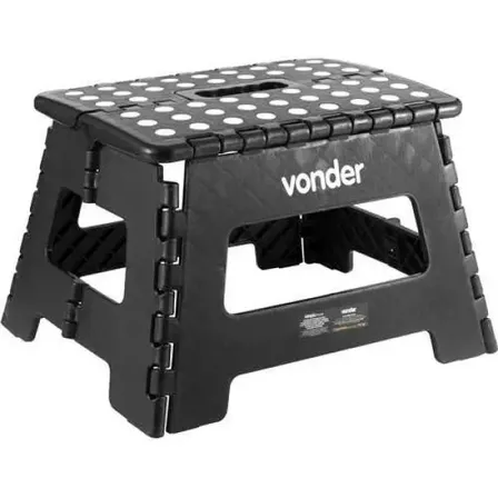 Banqueta Plástica Dobrável Preta Altura 22 Cm Vonder suporta 150kg