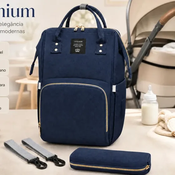 Bolsa Mochila Maternidade Lequeen Tradicional Multifuncional Reforçada Azul Marinho Bolsa Maternidade Para Menino E Menina Kit Bolsa Maternidade Luxo Azul Marinho Bolsa Maternidade Grande 17l Liso