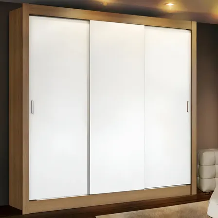 Guarda Roupa Casal Mônaco Madesa 3 Com Portas De Correr Rb Cor Rustic/branco Marrom/branco