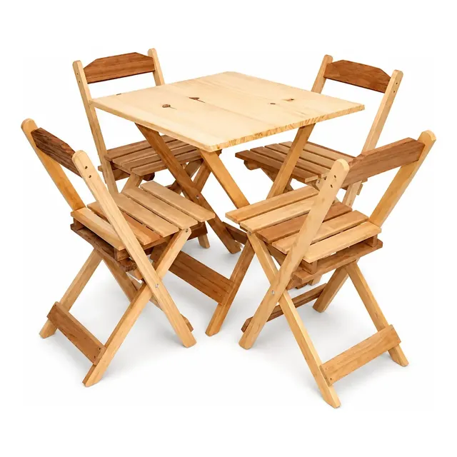 Jogo De Mesa Com 4 Cadeiras Bar 70x70 Madeira Conjunto Dobrável Crú Sem Pintura Modelo Flex Marca Cozinha Gourmet