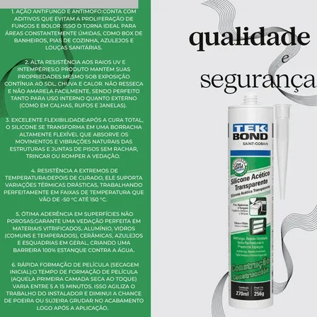 Silicone Acético Transparente Tubo 256g/270ml Tekbond