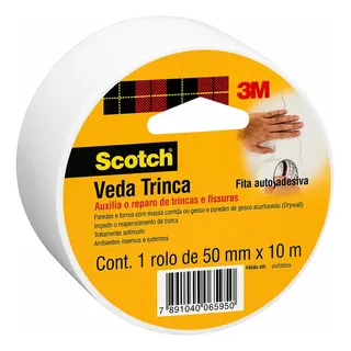 Fita Veda Trinca 3M Scotch 5cm x 10m Branco para Reparos de Paredes e Drywall