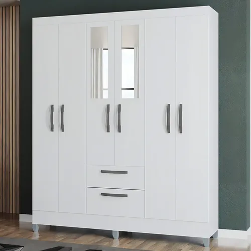 Guarda Roupa Casal 6 Portas 2 Gavetas Multi Poquema Cor Branco