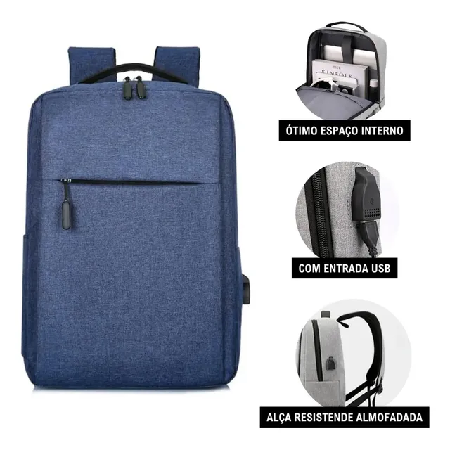 Mochila Impermeável Com Usb Carregador Reforçada Cor Azul - Miran