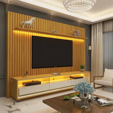 Rack com Painel Gelius para TV até 85", com LED, Rodízios e 3 Gavetas