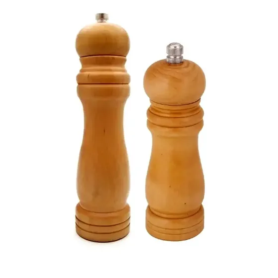 Kit 2 Moedores Pimenta Sal Grosso Unyhome Madeira Cerâmica 15+20cm Bege