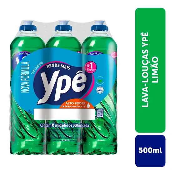 Kit Detergente Ypê Limão 500ml Com 6 Unidades