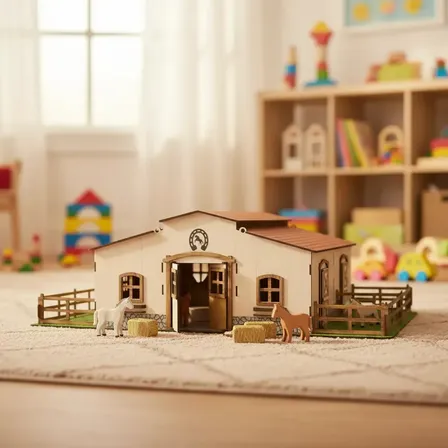 Mini Estábulo Minha Fazendinha De Brinquedos Mdf Criativa Mdf Adesivado