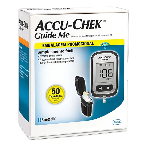 Kit Accu-chek Guide Me Medidor Completo Para Uso + 50 Tiras Cor Preto