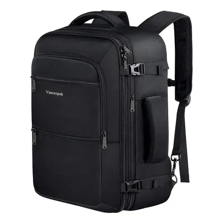 Mochila Masculina De Viagem Expansível 40l Grande Antifurto Impermeável, Mochila Reforçada Item Pessoal De 10 Kg Aprovado Para Aviões, Vancropak 1214 Cor Preta Preto Liso