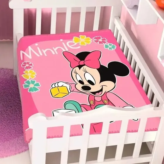 Cobertor Jolitex Berço Bebê Disney Minnie Brincando Vermelho