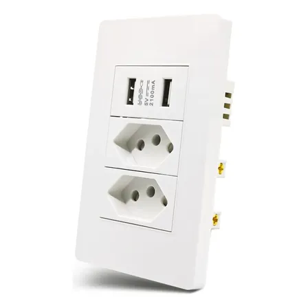 Tomada Dupla Usb De Parede Universal Bivolt 2.1a Celular 4x2 Cor Branco